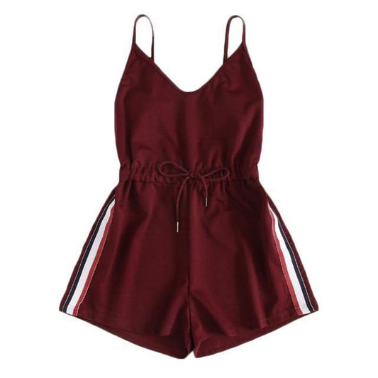 Sex Doll - Burgundy Spaghetti Strap Drawstring Romper - Product Image