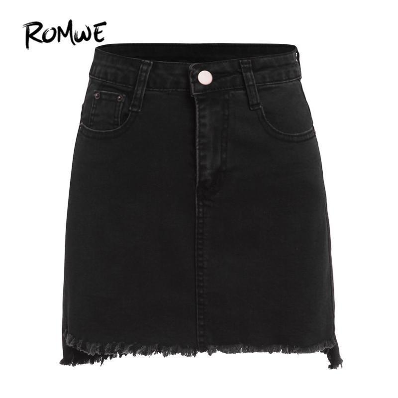 Sex Doll - Denim Mini Skirt - Plain Black With Pockets Above Knee - Product Image