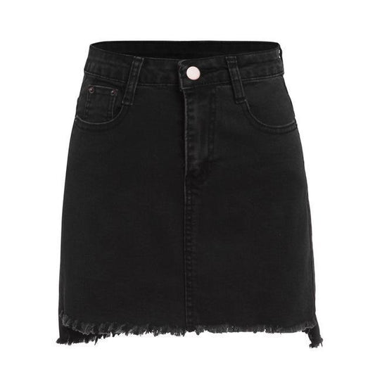 Sex Doll - Denim Mini Skirt - Plain Black With Pockets Above Knee - Product Image