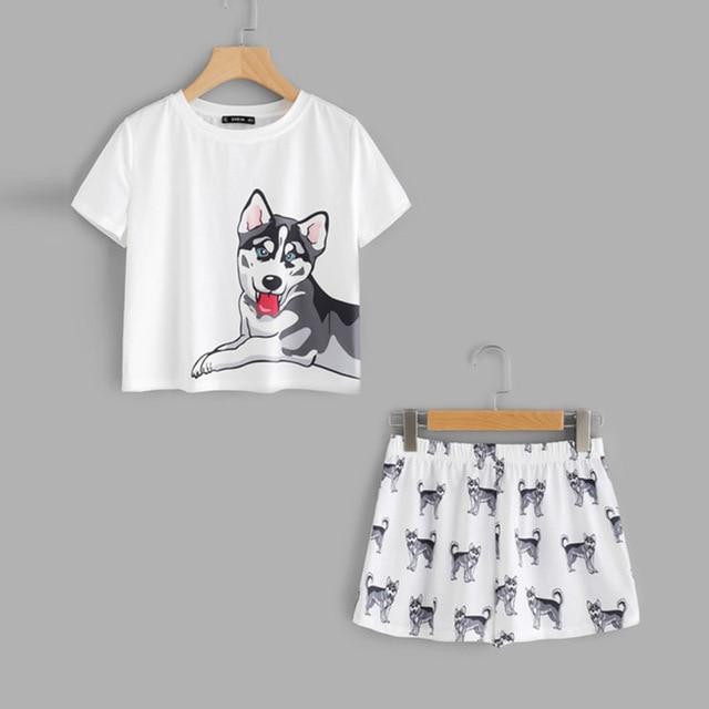 Sex Doll - Dog Print Tee & Shorts Pajama Set - Product Image