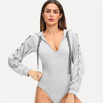 Sex Doll - Grey Drawstring Hooded Bodysuit - Product Image
