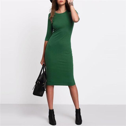 Sex Doll - Sexy Casual Green Crew Neck Half Sleeve Midi Dress - Product Image